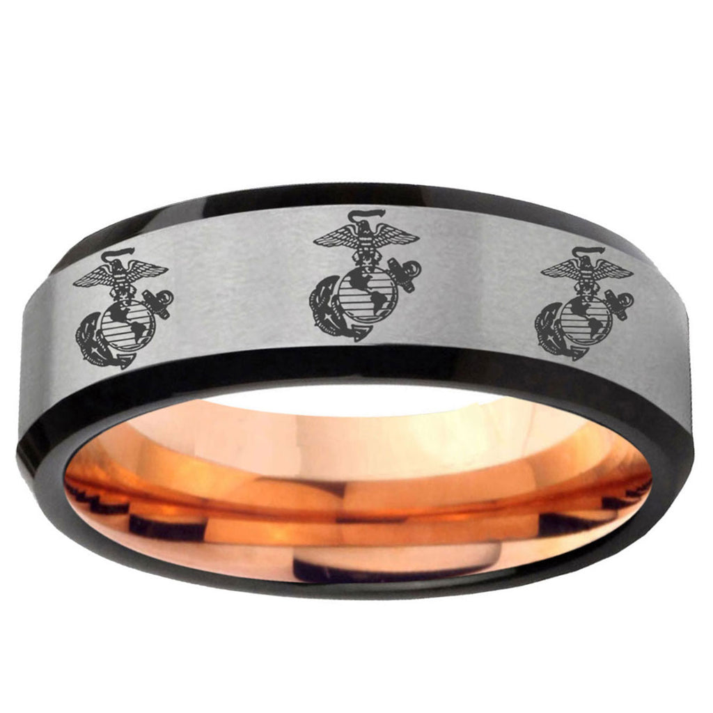 6MM Multiple Marine Bevel Beveled Rose Gold Gray Tungsten Band