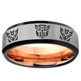 6, 8mm Transformers Autobot Decepticon Beveled Edge Gray And Rose Gold Tungsten Mens Ring