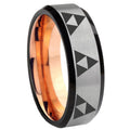 8MM Multiple Zelda Triforce Beveled Rose Gold Gray Tungsten Ring
