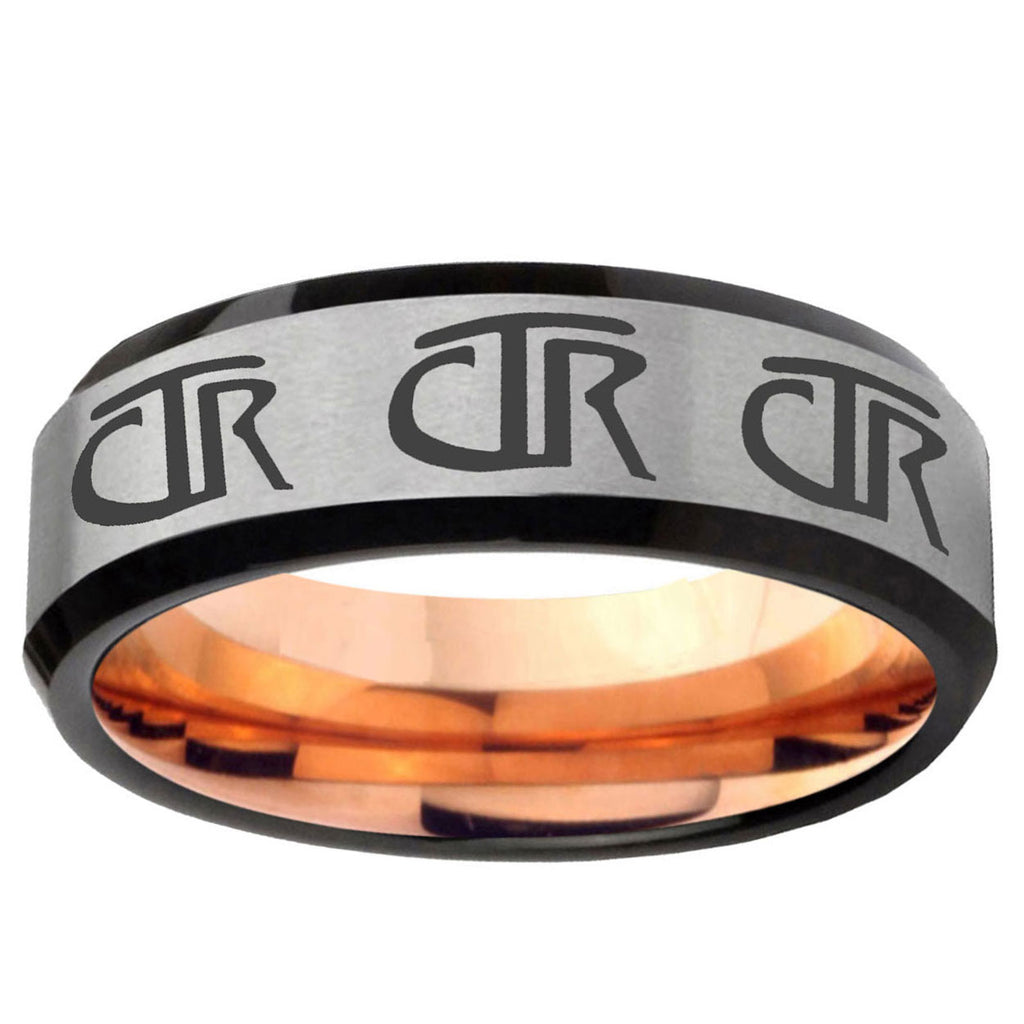 6MM Multiple CTR Bevel Beveled Rose Gold Gray Tungsten Mens Ring