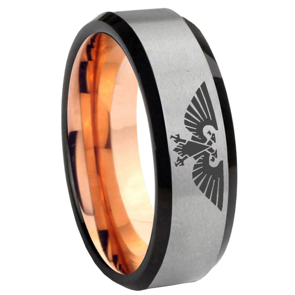 8MM Aquila Beveled Rose Gold Gray Tungsten Mens Ring