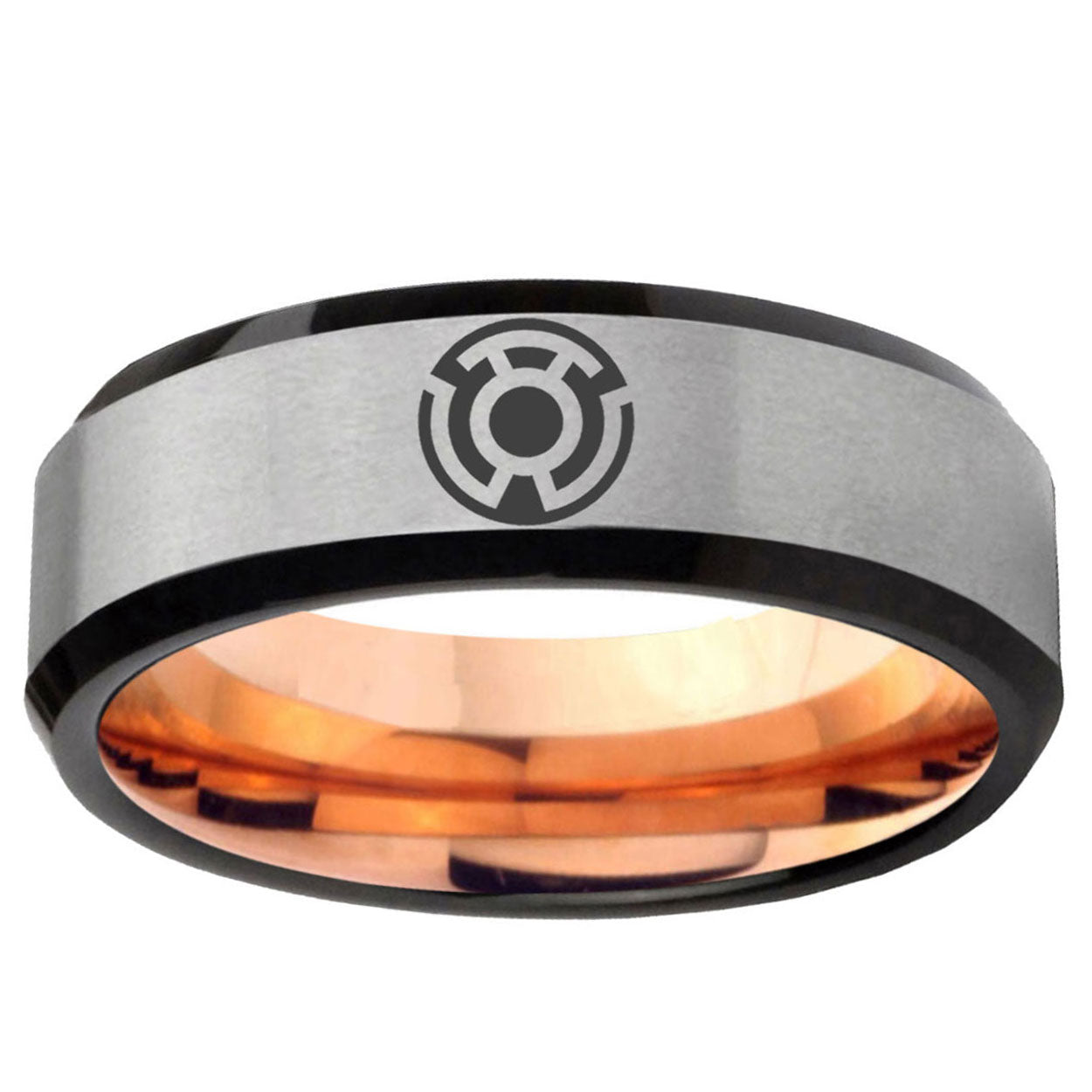 6MM Yellow Lantern Beveled Rose Gold Gray Tungsten Promise Ring