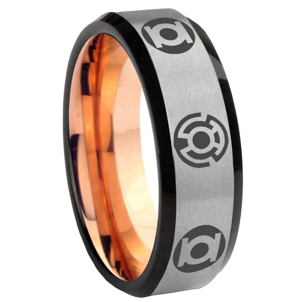 8MM Blue Green Lantern Beveled Rose Gold Gray Tungsten Ring For Men