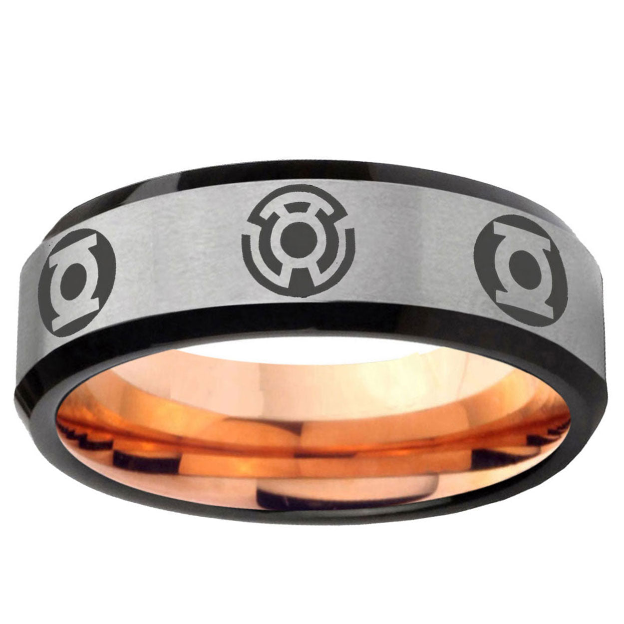 6MM Blue Green Lantern Beveled Rose Gold Gray Tungsten Ring For Men