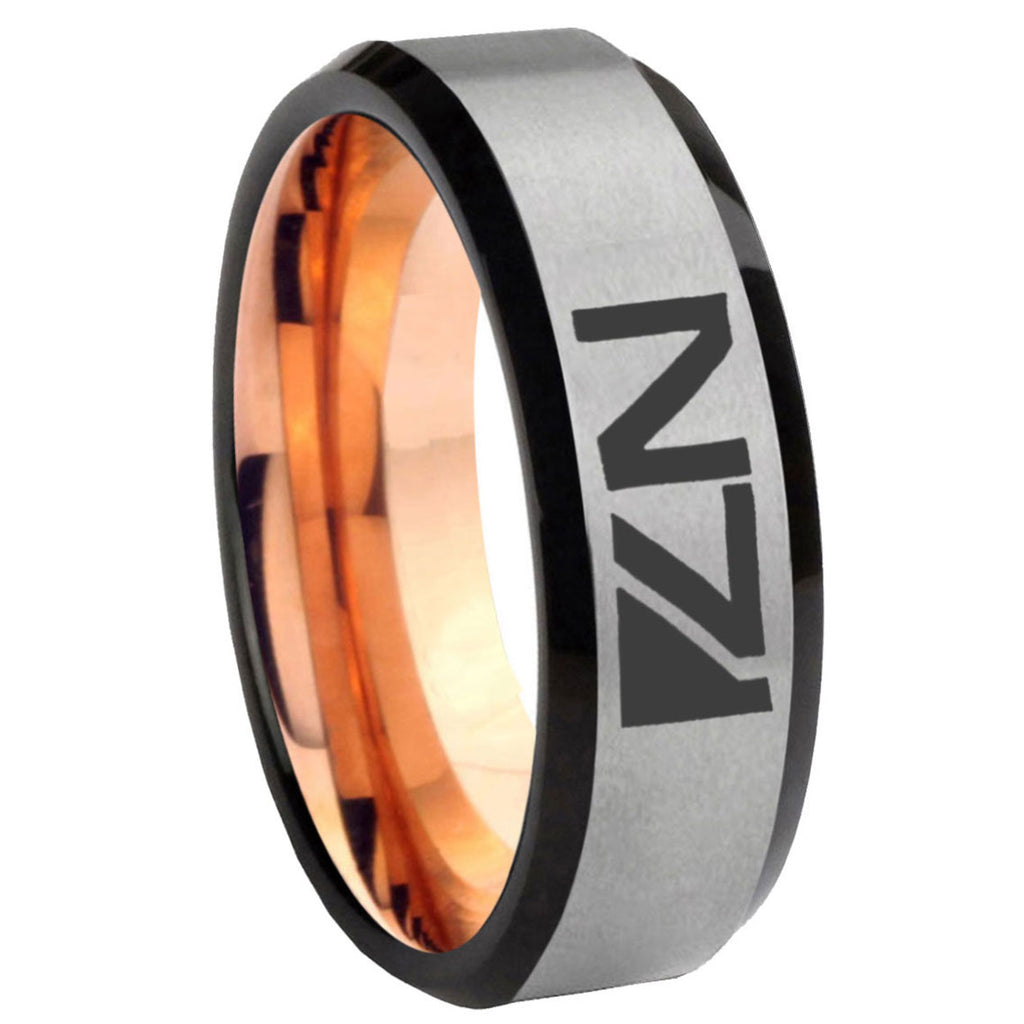 8MM N7 Design Beveled Rose Gold Gray Tungsten Wedding Band