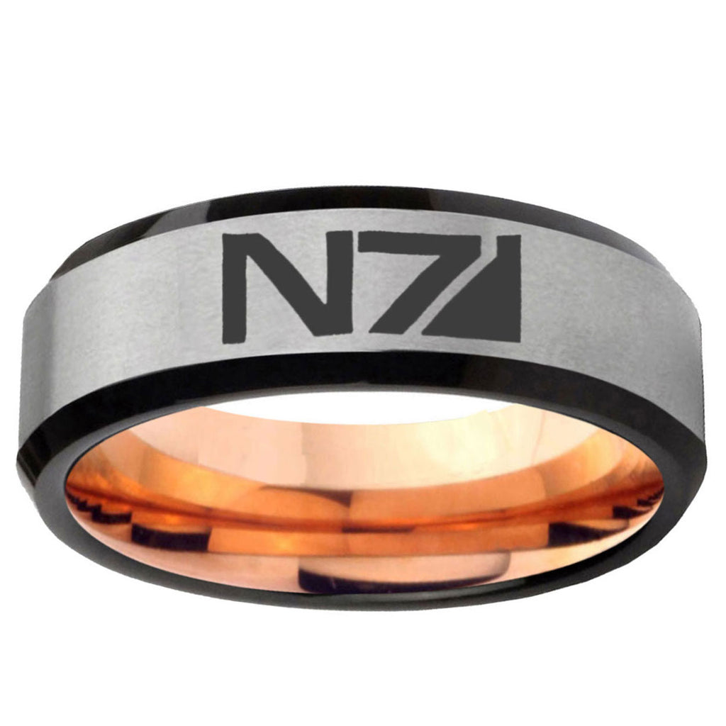 6MM N7 Design Beveled Rose Gold Gray Tungsten Wedding Band