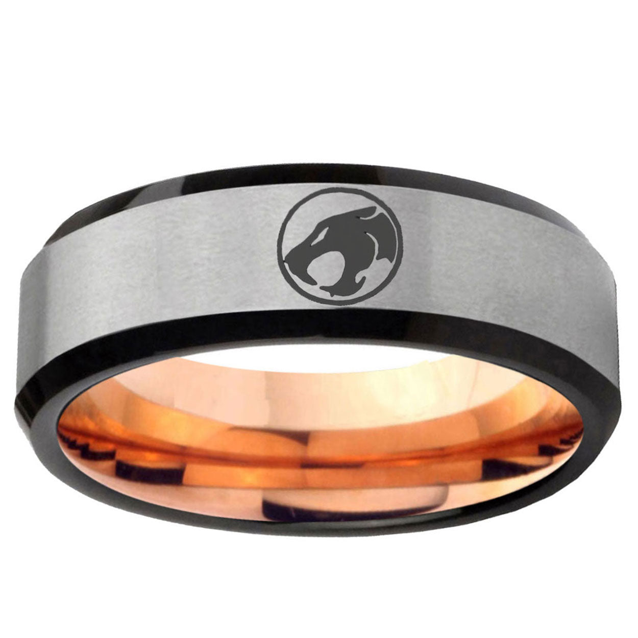 6MM Thundercat Beveled Rose Gold Gray Tungsten Wedding Band For Men