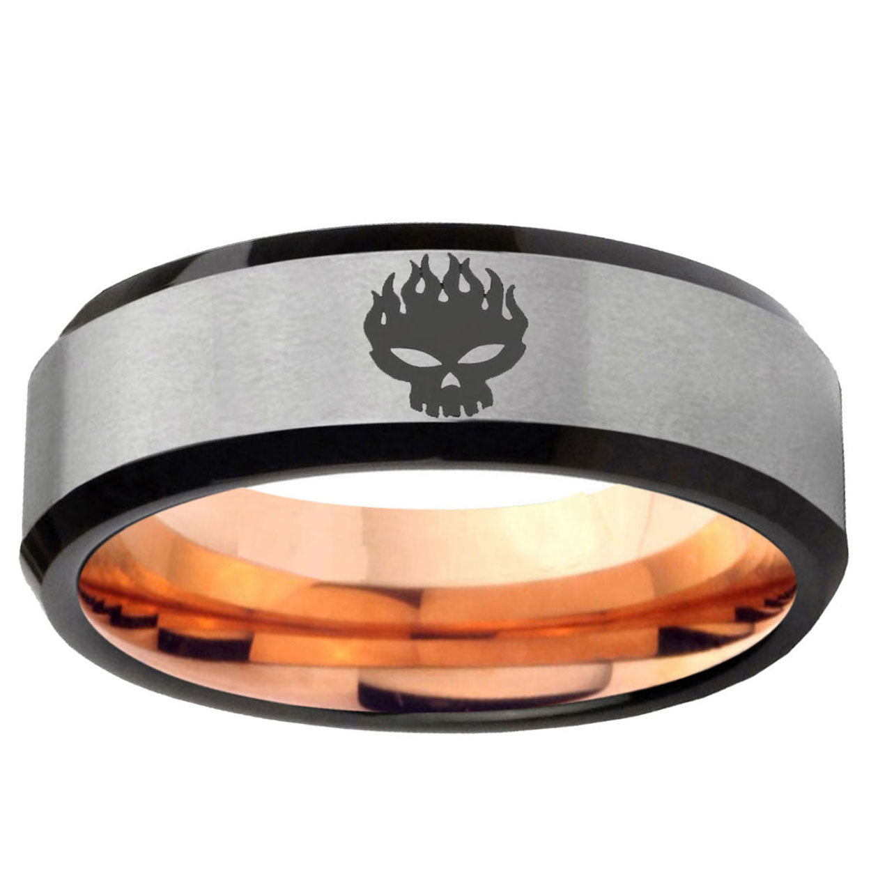 6MM Offspring Beveled Rose Gold Gray Tungsten Ring For Men