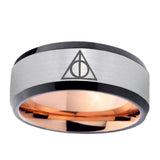 8mm-Deathly-Hallows-Beveled-Tungsten-Carbide-Silver-Rose-Gold-Men's-Ring