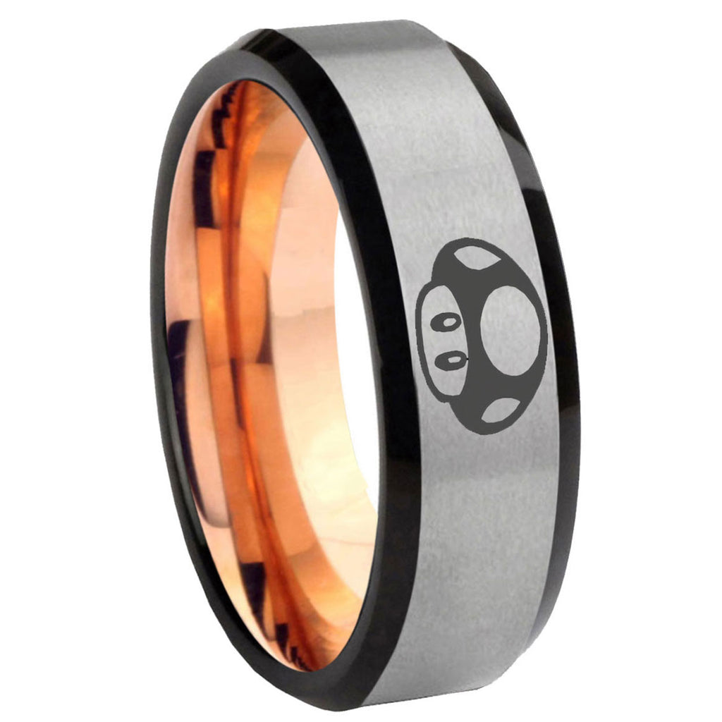 8MM Mario Mushroom Beveled Rose Gold Gray Tungsten Wedding Band For Men