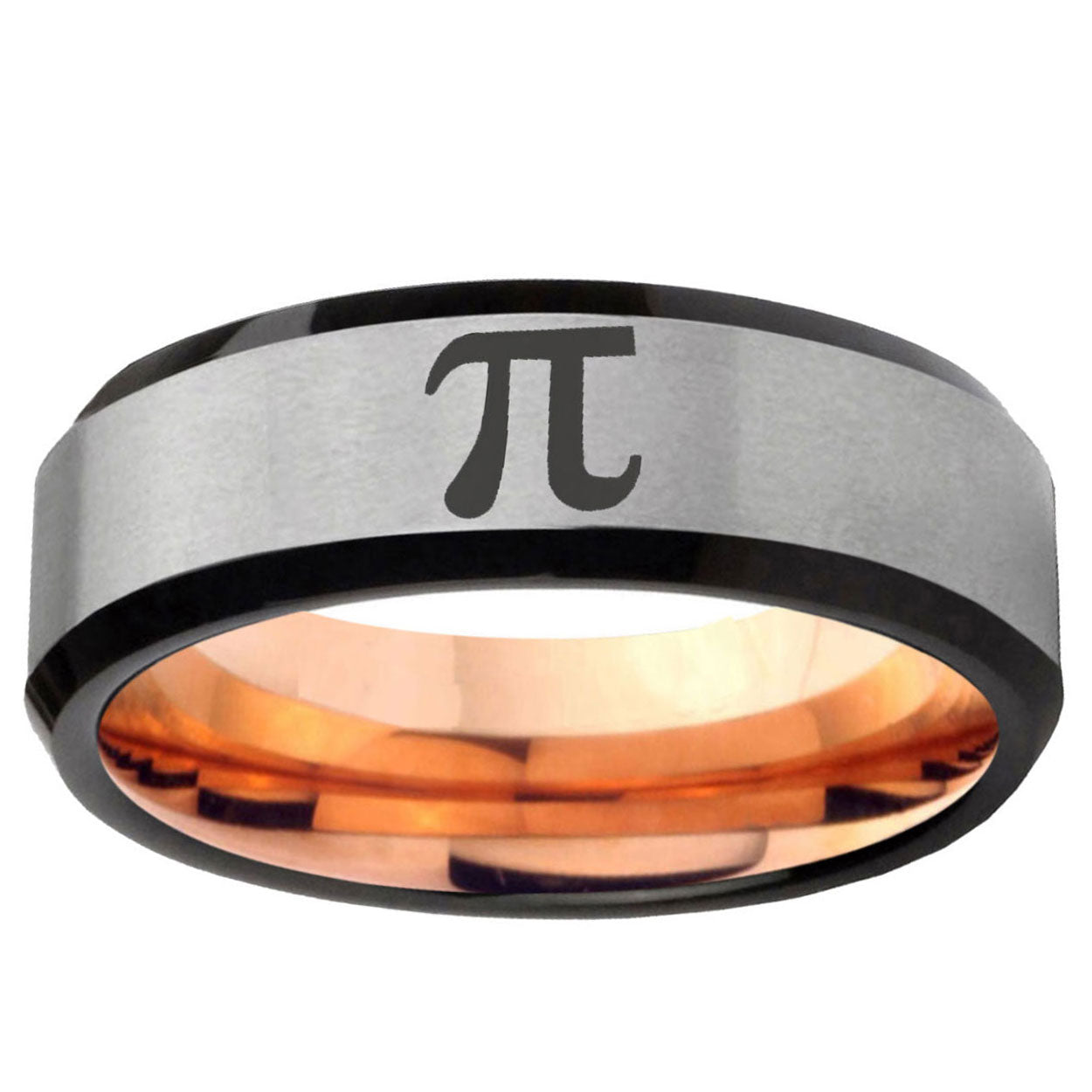 6MM Math Pi Beveled Rose Gold Gray Tungsten Men And Women Ring