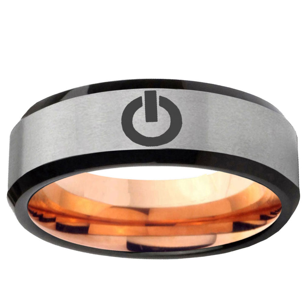 6MM Power Beveled Rose Gold Gray Tungsten Comfort Fit Ring