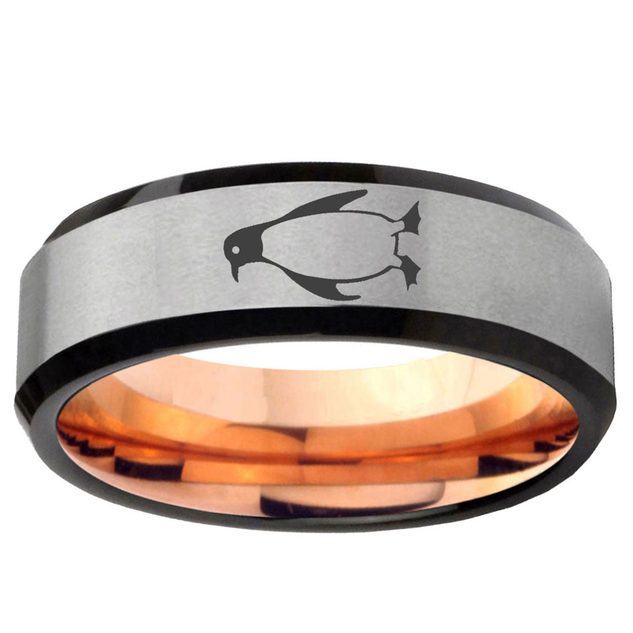 6MM Penguin Beveled Rose Gold Gray Tungsten Male Wedding Band
