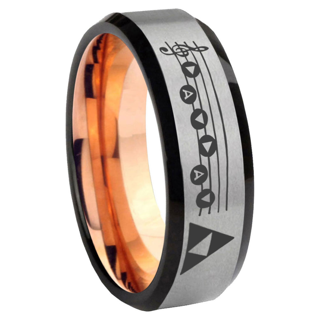 8MM Ocarina Songs Zelda Beveled Rose Gold Gray Tungsten Wedding Band
