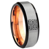 8mm Celtic Design Beveled Edge Gray And Rose Gold Tungsten Mens Bands Ring