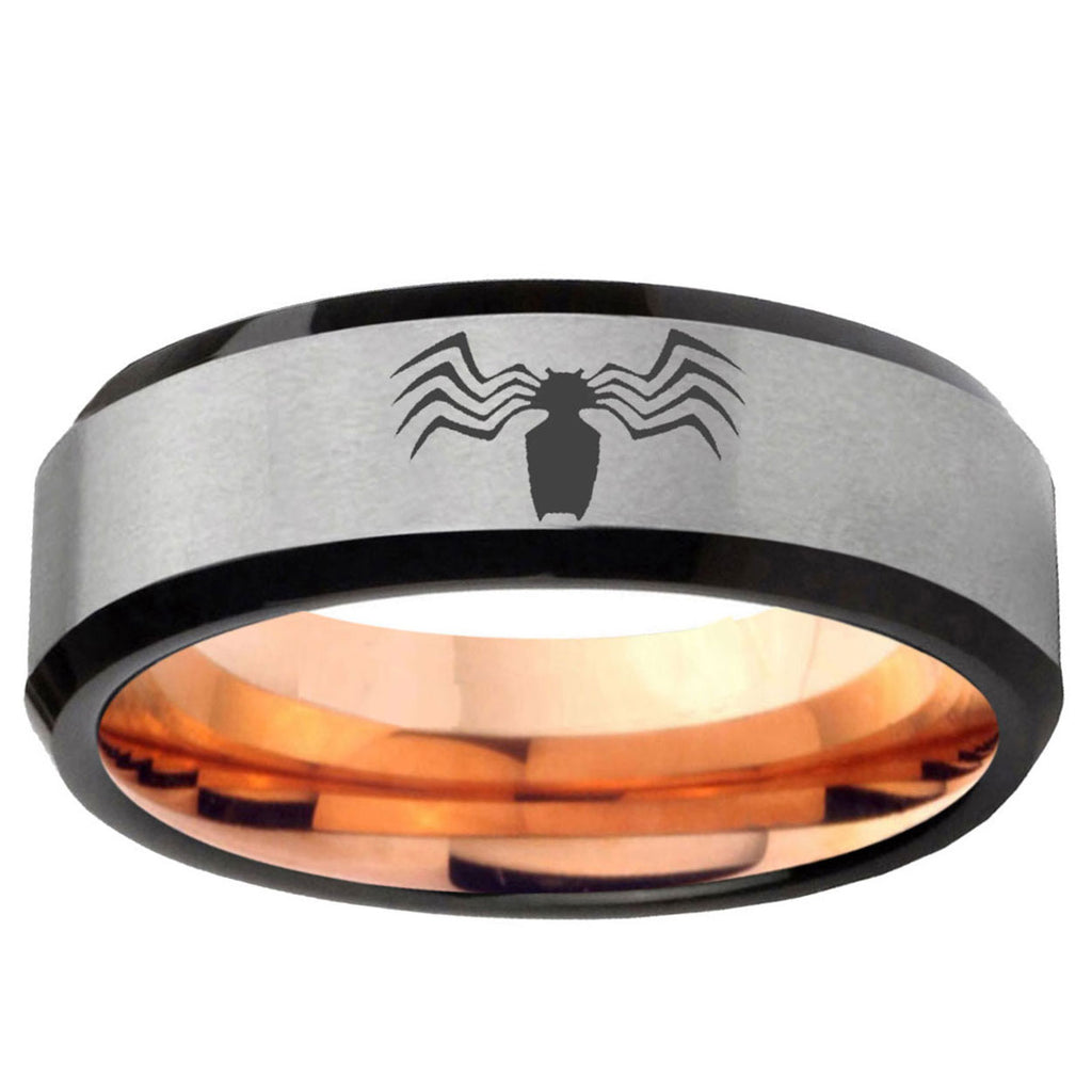 6MM Spider Beveled Rose Gold Gray Tungsten Promise Ring For Him