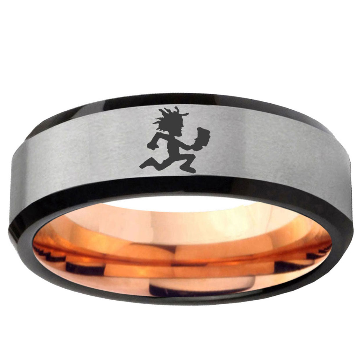 6MM Hatchet Man Beveled Rose Gold Gray Tungsten Personalized Ring