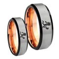 Hatchet Man Bevel Gray Rose Gold Tungsten Bridal Set Ring