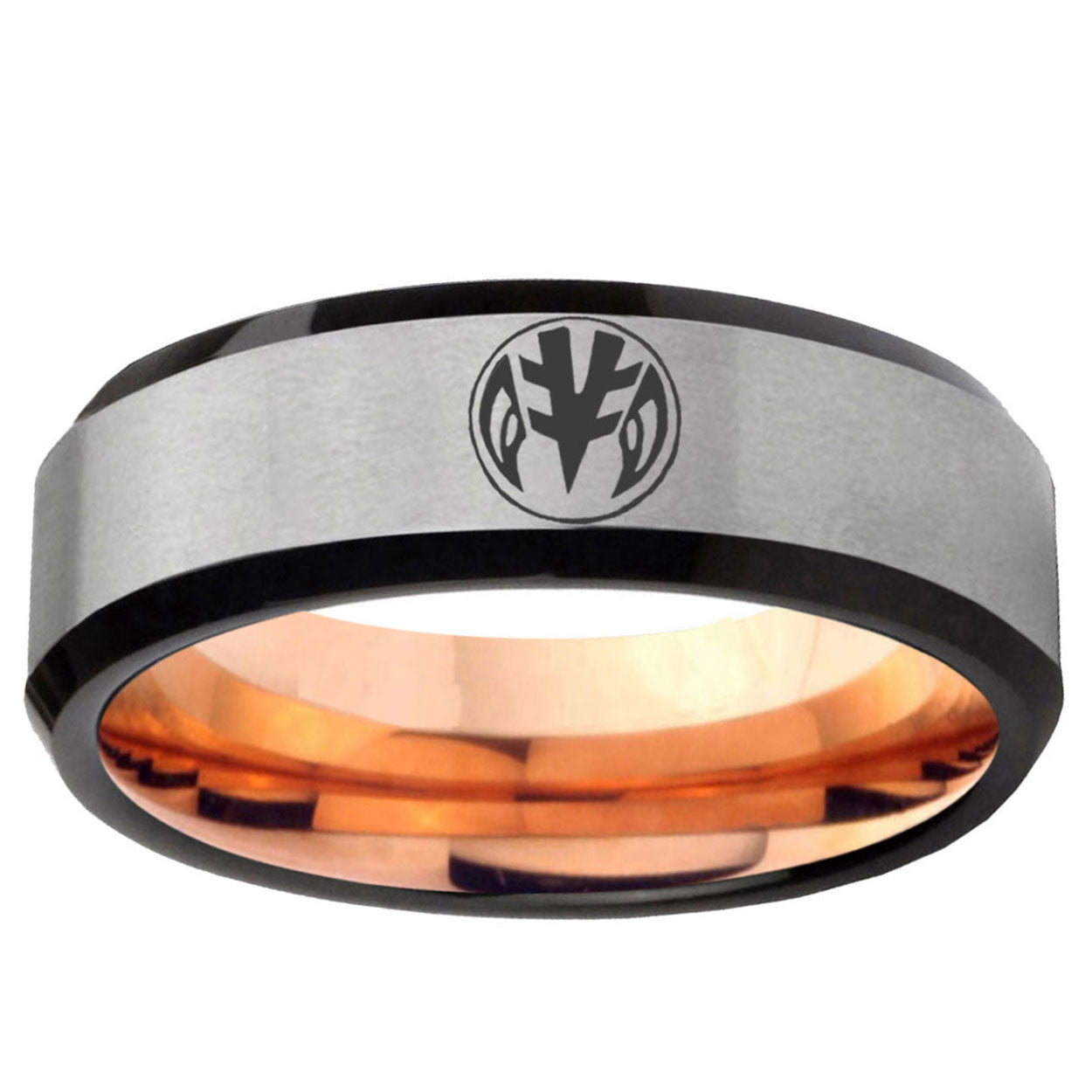 6MM Loave Power Rangers Beveled Rose Gold Gray Tungsten Wedding Band