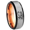 8MM Seeing Eye Beveled Rose Gold Gray Tungsten Promise Ring For Men