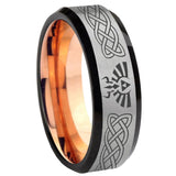 8mm Celtic Zelda Beveled Gray And Rose Gold Tungsten Wedding Engraving Ring