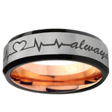 6, 8mm Heart Beat forever Heart always Beveled Tungsten Carbide Silver Rose Gold Men's Ring
