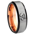 8MM Oma Aum Yoga Beveled Rose Gold Gray Tungsten Wedding Band