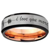6, 8mm Sound Wave I love you more Beveled Gray And Rose Gold Tungsten Men Ring