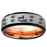 6, 8mm Deer Hunting Tracks Beveled Gray And Rose Gold Tungsten Mens Engagement Ring