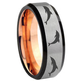8mm Dolphins Beveled Edge Gray And Rose Gold Tungsten Men Engagement Ring
