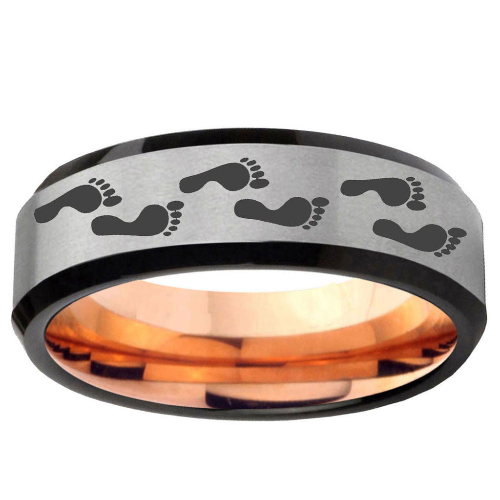 6MM Foot Print Beveled Rose Gold Gray Tungsten Promise Ring For Him