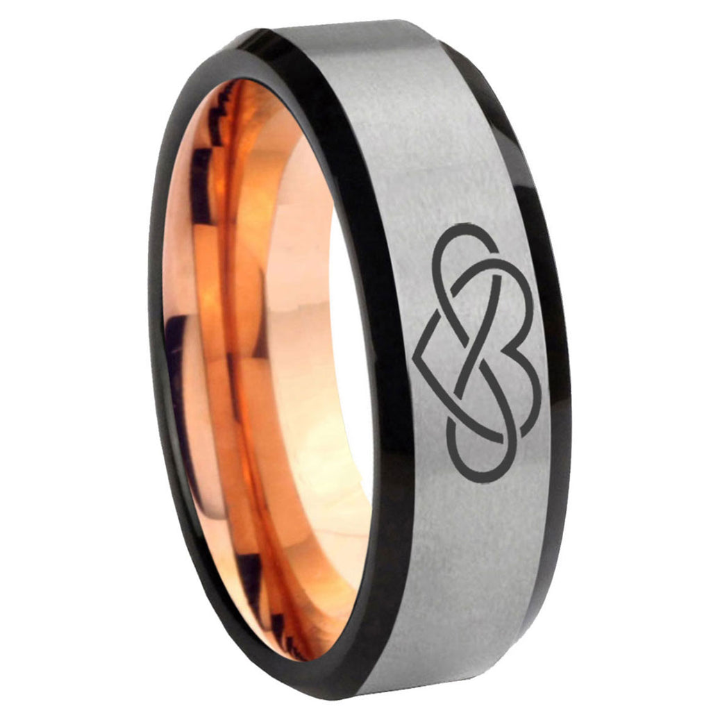8MM Infinity Love Beveled Rose Gold Gray Tungsten Wedding Band
