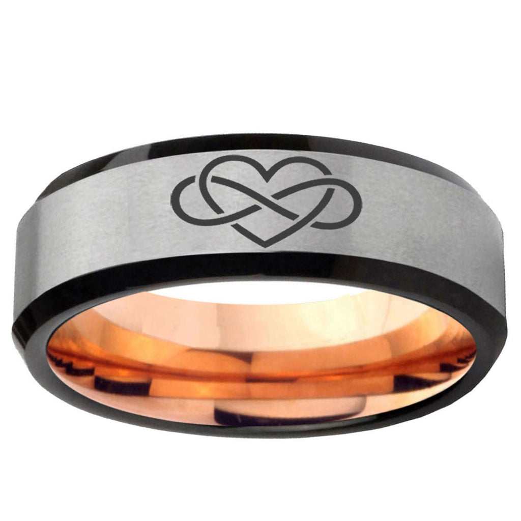 6MM Infinity Love Beveled Rose Gold Gray Tungsten Wedding Band
