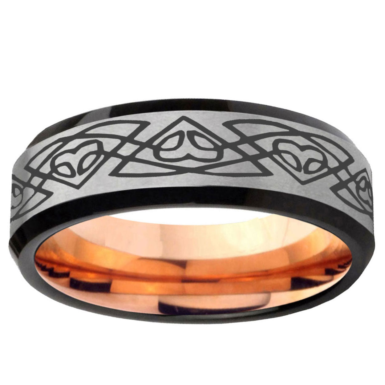 6MM Celtic Braided Beveled Rose Gold Gray Tungsten Band