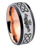 8mm-Irish-Claddagh-Beveled-Tungsten-Carbide-Silver-Rose-Gold-Men's-Ring