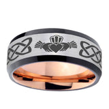 8mm-Irish-Claddagh-Beveled-Tungsten-Carbide-Silver-Rose-Gold-Men's-Ring