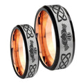 Irish Claddagh Bevel Gray Rose Gold Tungsten Mens Band Set