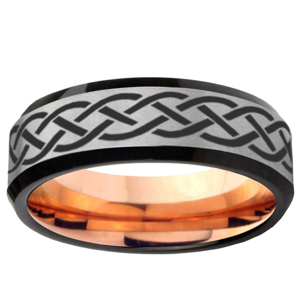 6MM Celtic Knot Beveled Rose Gold Gray Tungsten Male Wedding Band