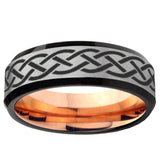 6, 8mm Celtic Knot Beveled Gray And Rose Gold Tungsten Wedding Engraving Ring
