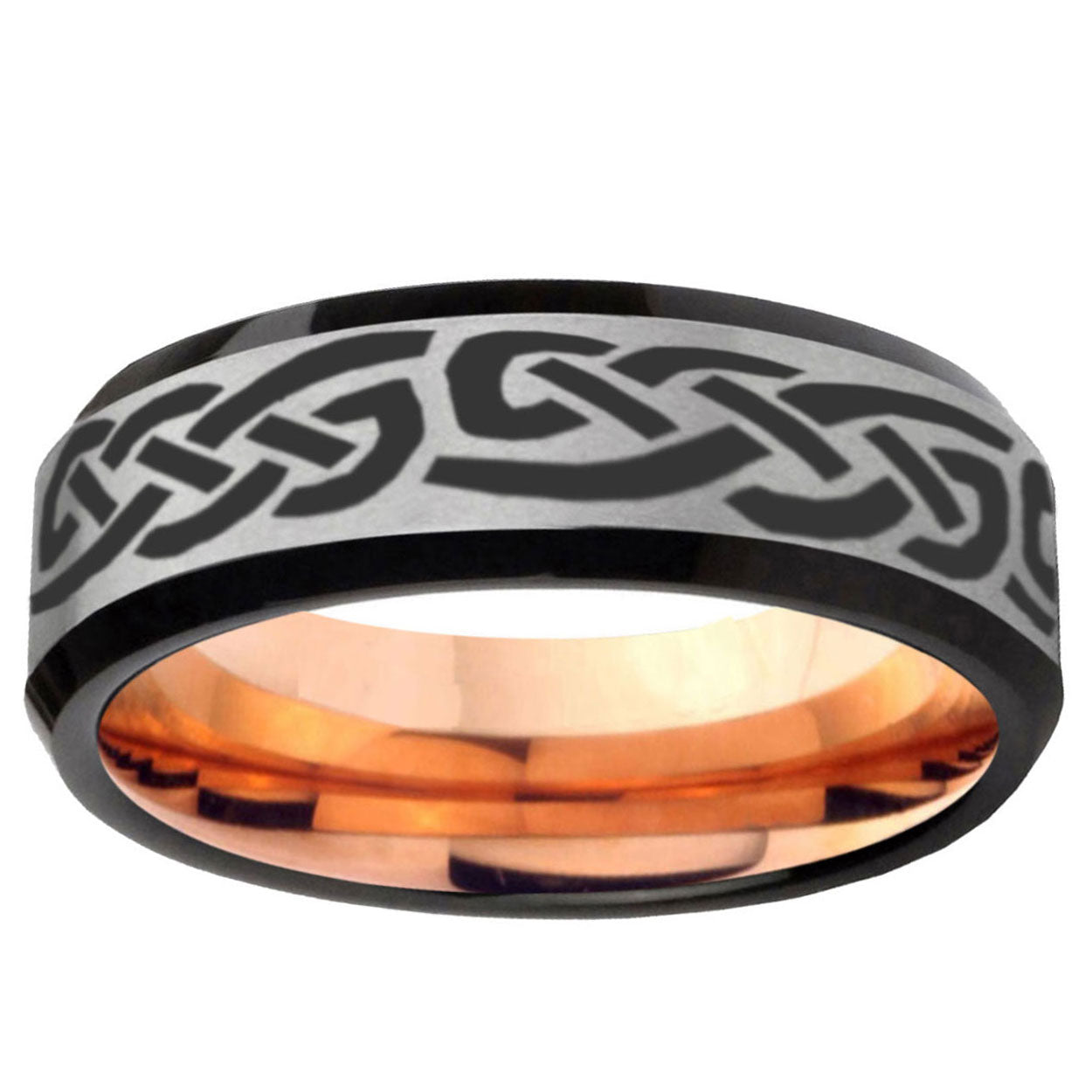 6MM Celtic Knot Infinity Love Beveled Rose Gold Gray Tungsten Band