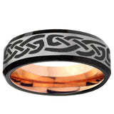 6, 8mm Celtic Knot Infinity Love Beveled Gray And Rose Gold Tungsten Wedding Engraving Ring
