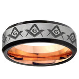 6, 8mm Masonic Square and Compass Beveled Gray And Rose Gold Tungsten Wedding Engraving Ring