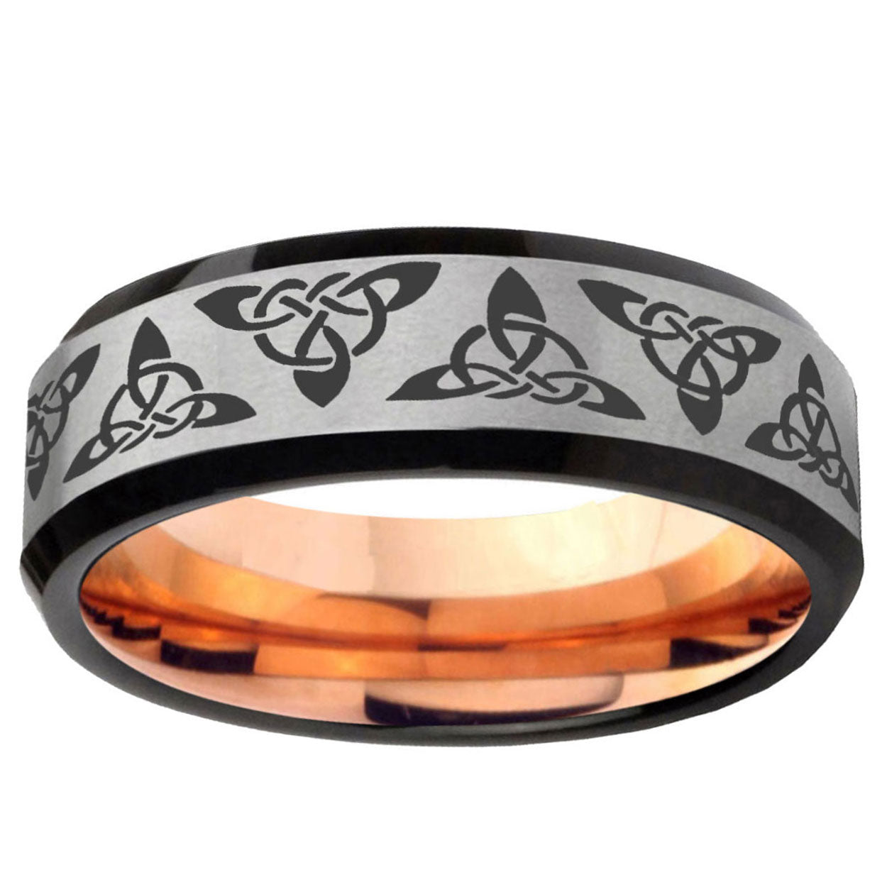 6MM Celtic Knot Beveled Rose Gold Gray Tungsten Promise Ring