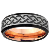 6, 8mm Laser Celtic Knot Beveled Gray And Rose Gold Tungsten Wedding Engraving Ring