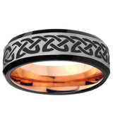 6, 8mm Celtic Knot Love Beveled Gray And Rose Gold Tungsten Wedding Engraving Ring