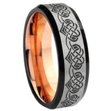 8mm Celtic Knot Heart Beveled Gray And Rose Gold Tungsten Wedding Engraving Ring