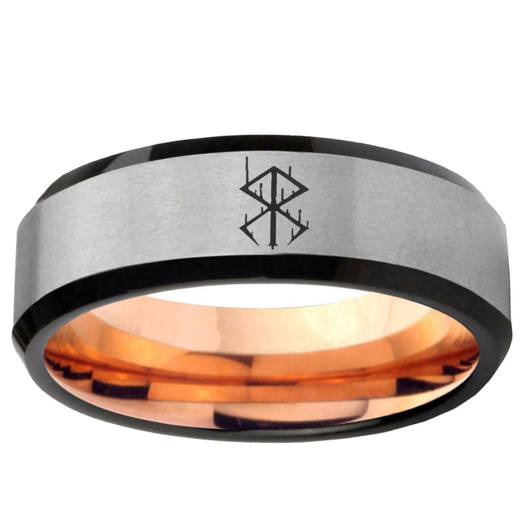 6MM Stigma Sangrando Berserk Inspired Beveled Rose Gold Gray Tungsten Wedding Band