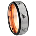 8MM Blackborne Caryll Runes Beveled Rose Gold Gray Tungsten Wedding Band