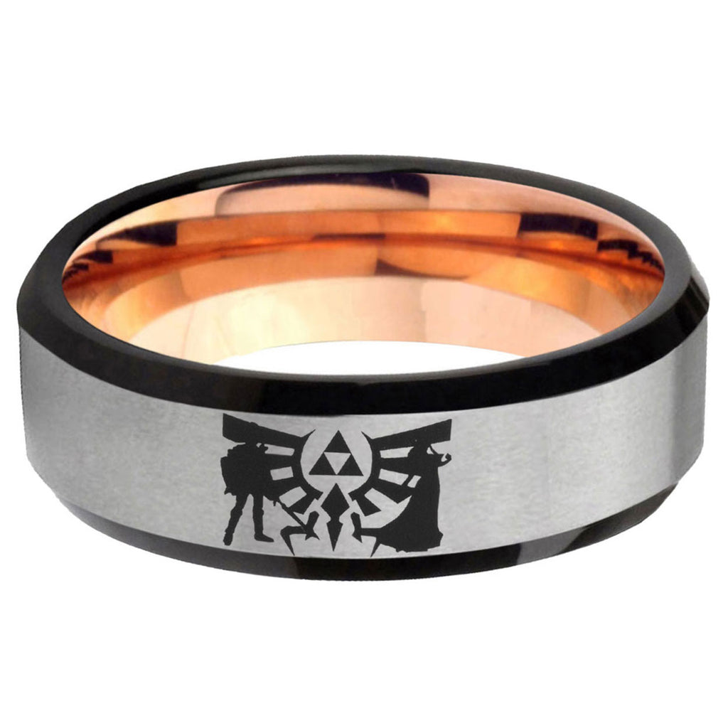 6MM Zelda Link Beveled Rose Gold Gray Tungsten Wedding Band