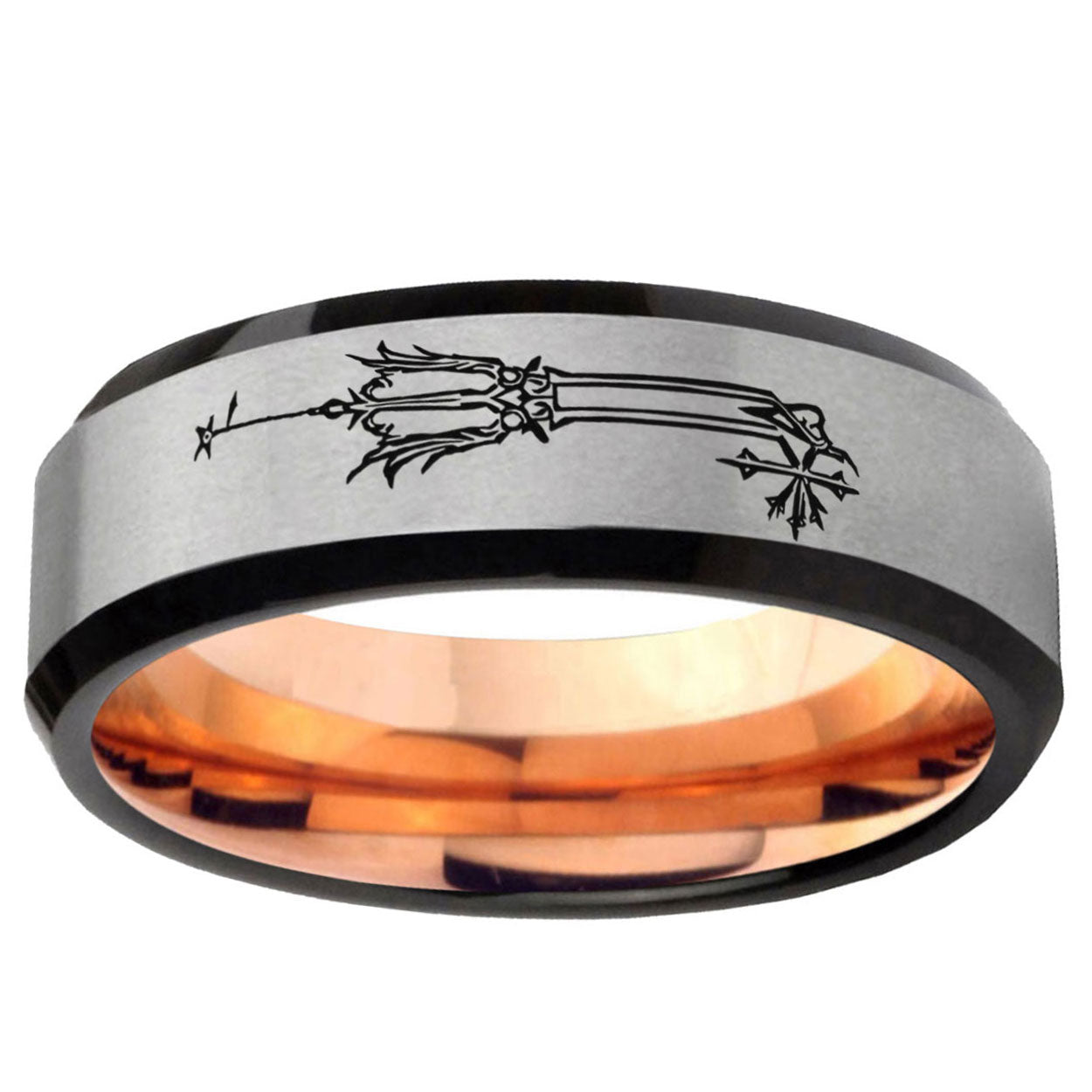 6MM Geekery Oathkeeper Kingdom Hearts Beveled Rose Gold Gray Tungsten Wedding Band